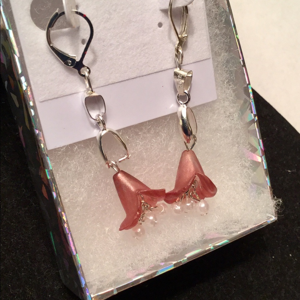 18K White Gold Plated Rose Pink Earrings
